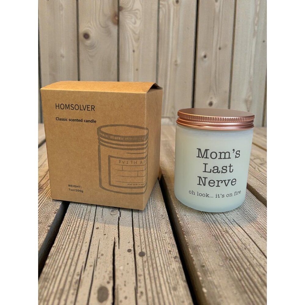 HOMsolver "Moms Last Nerve" Classic Scented Candle With Frosted Glass Jar & Copp